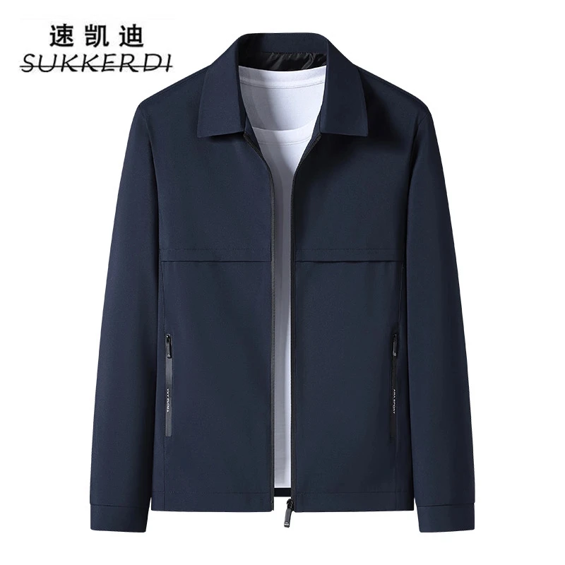 【免烫抗皱】爸爸外套春秋纯色挺括商务翻领行政夹克老年人男爷爷装