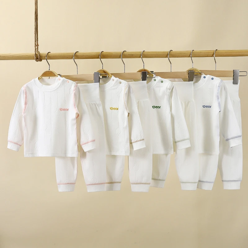 秋冬宝宝秋衣裤分体套装22404婴儿长袖舒绒提花高腰护肚家居服