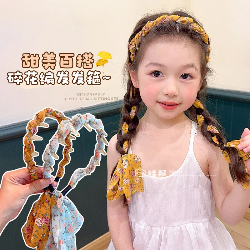 清凉一夏~甜美碎花儿童飘带编发带齿发箍女孩森系飘带束发箍头饰