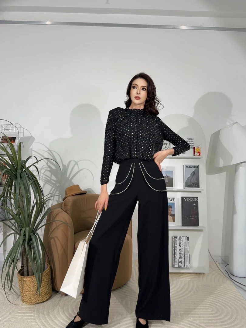 GIFLONA 黑色钻西装裤