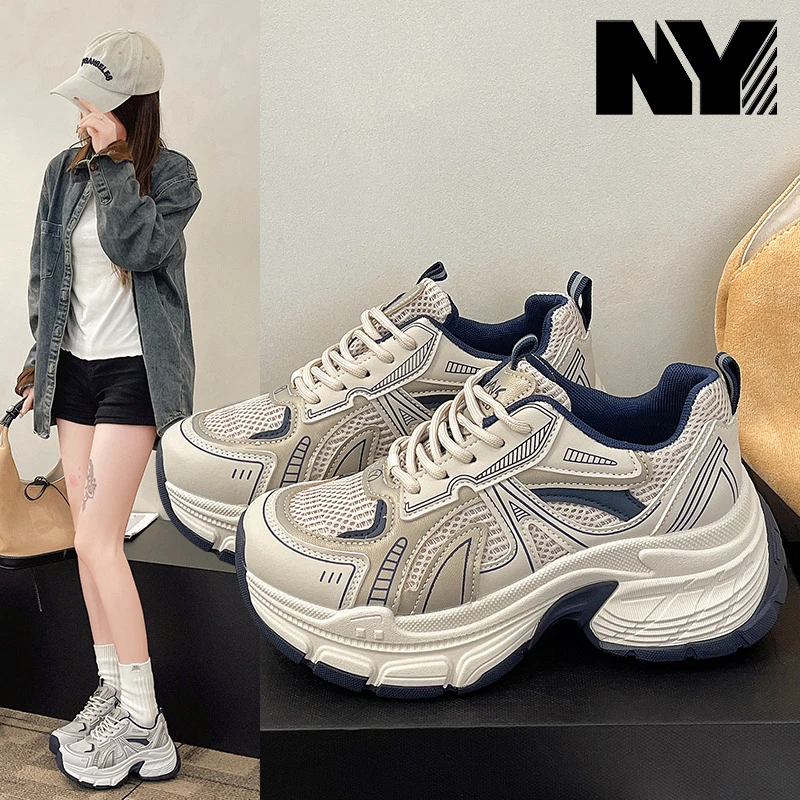 NY品牌复古厚底老爹鞋女2025秋冬新款加绒轻便登山鞋休闲运动鞋
