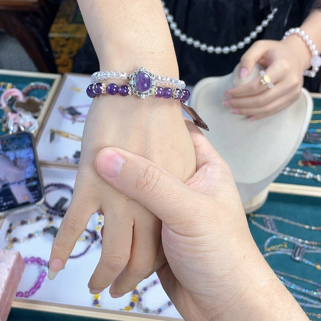 水晶手链银S925镀金镶嵌