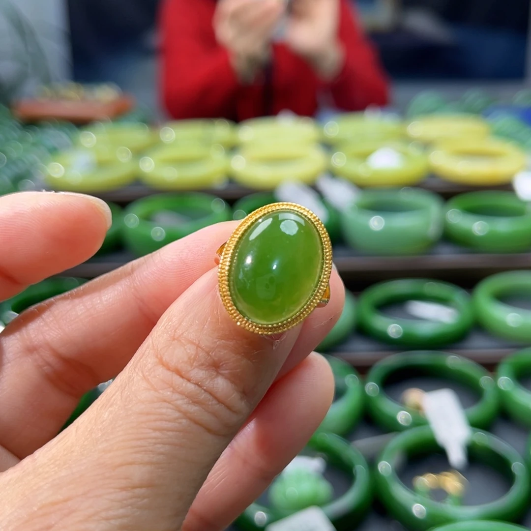 和田玉（碧玉）戒指银S925镶嵌出****备