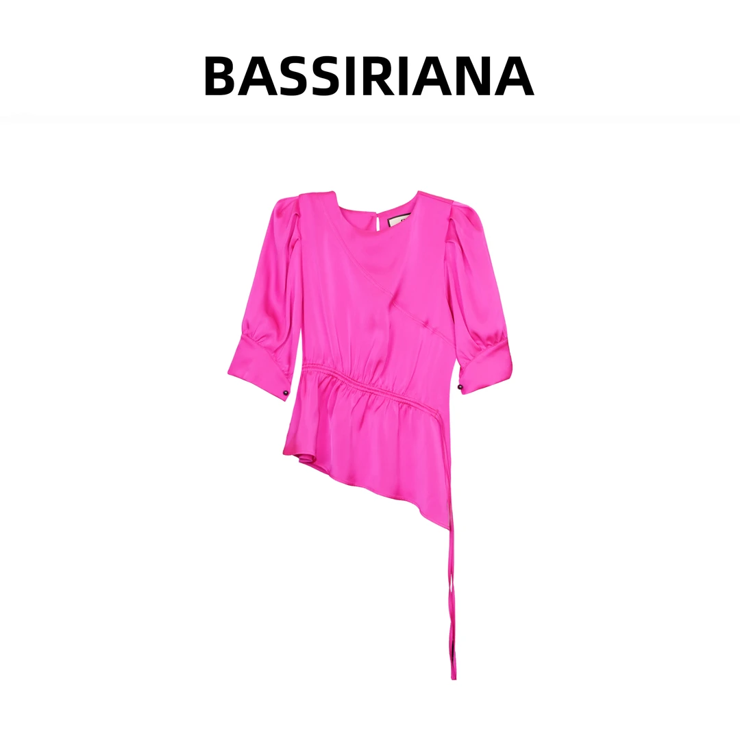 文文【UKKUSKUDIO】时尚设计师款女夏季圆领收腰不规则T恤210634