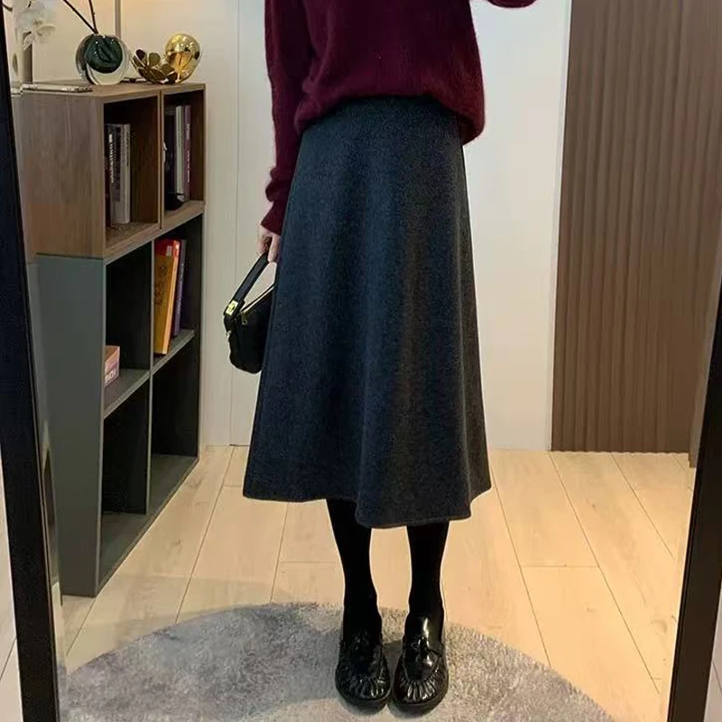 2025早春新款显瘦松紧腰毛呢半身裙大摆裙#6618