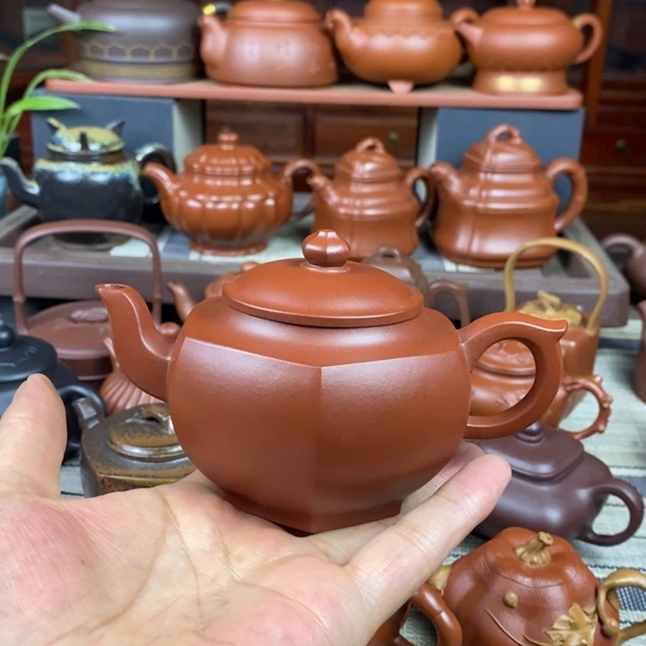 紫砂茶壶六方宫灯260cc原矿小煤窑朱泥特价