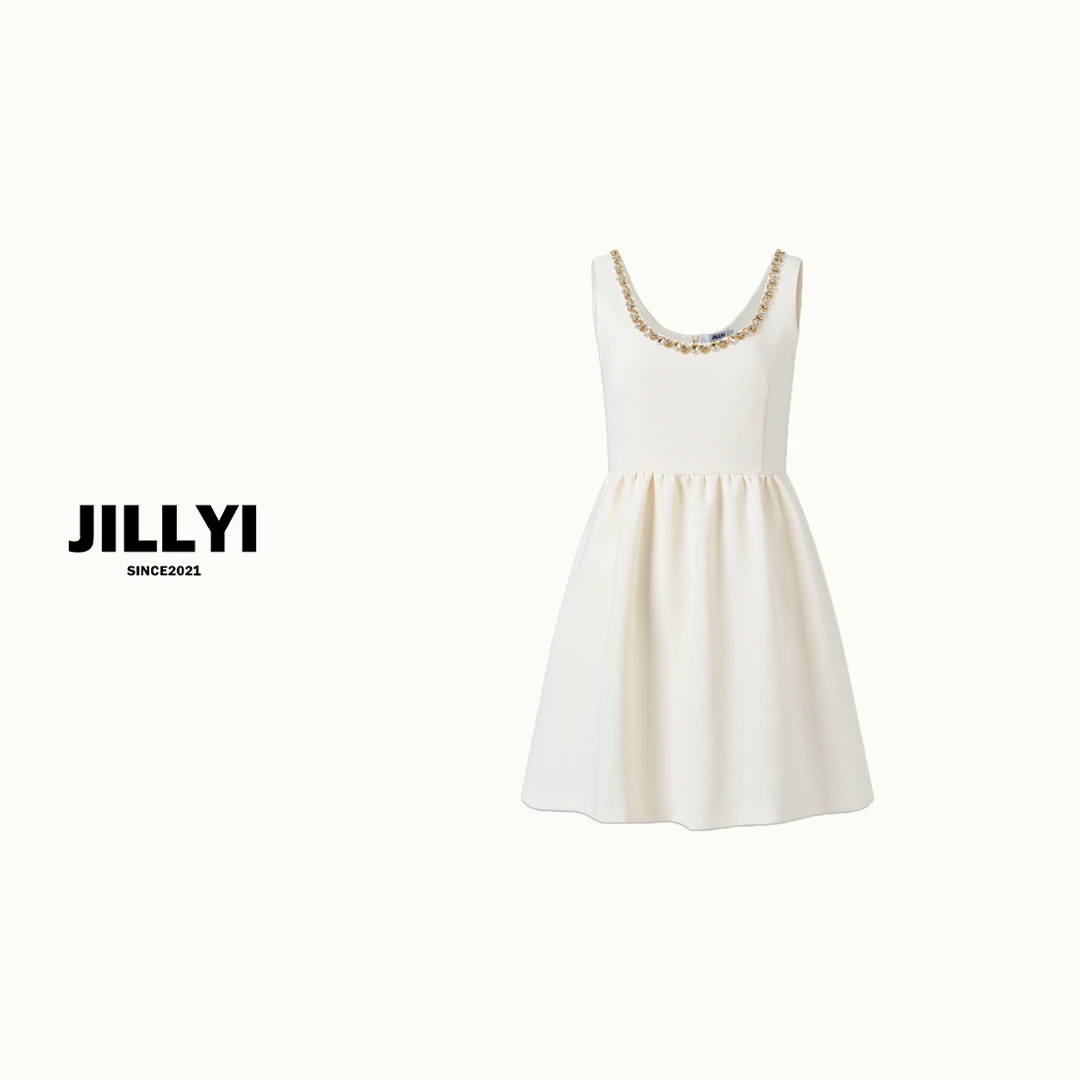 JILLYI南山店【巴黎舞会】钻石边两色时尚气质显瘦夏季无袖甜美百搭