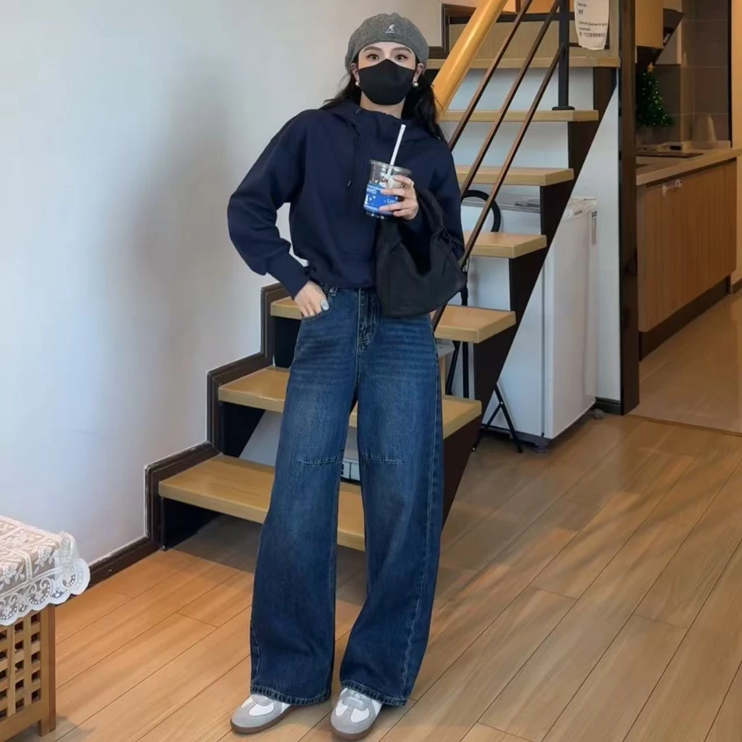 150小个子设计感阔腿裤女高腰显瘦百搭休闲时尚直筒弯刀裤显高