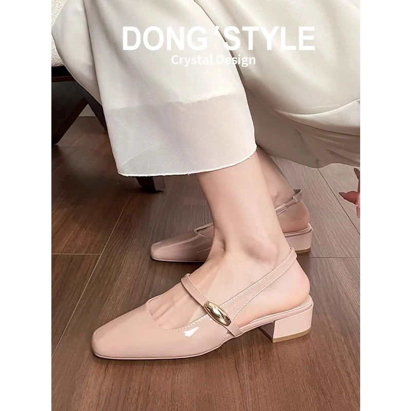 法式方头气质粗跟包头凉鞋女2025新款夏季外穿时尚高级感百搭单鞋