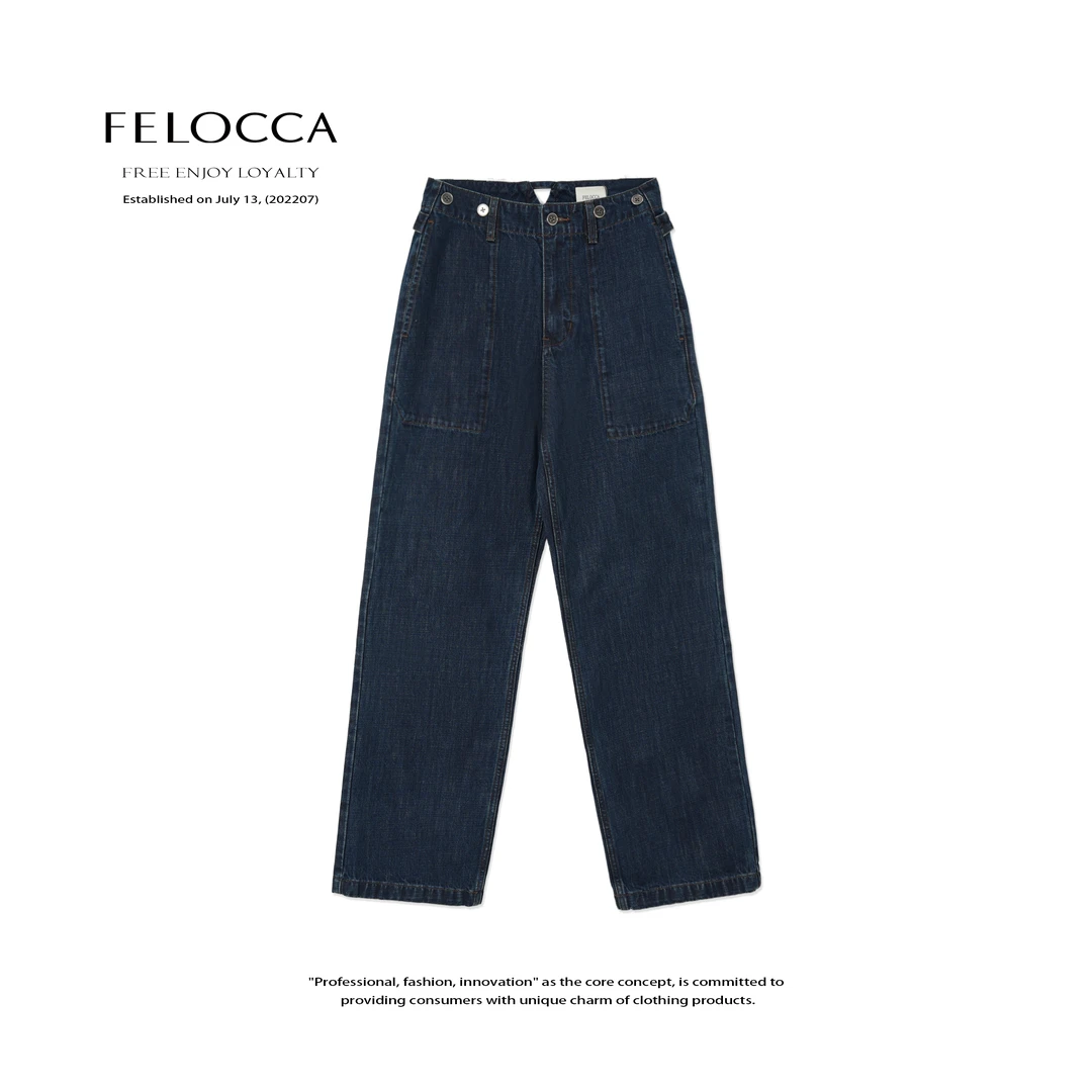 【FELOCCA】通勤休闲百搭显瘦直筒腰部纽扣牛仔裤25ANZ565