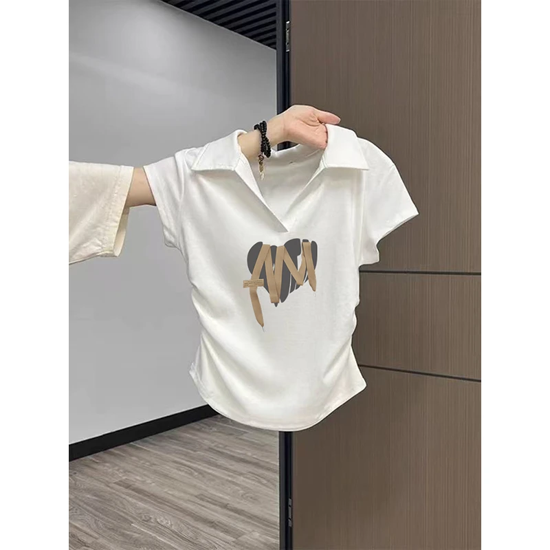 夏季新款纯棉短袖t恤女2025爆款POLO衫时尚短款修身翻领体恤上衣