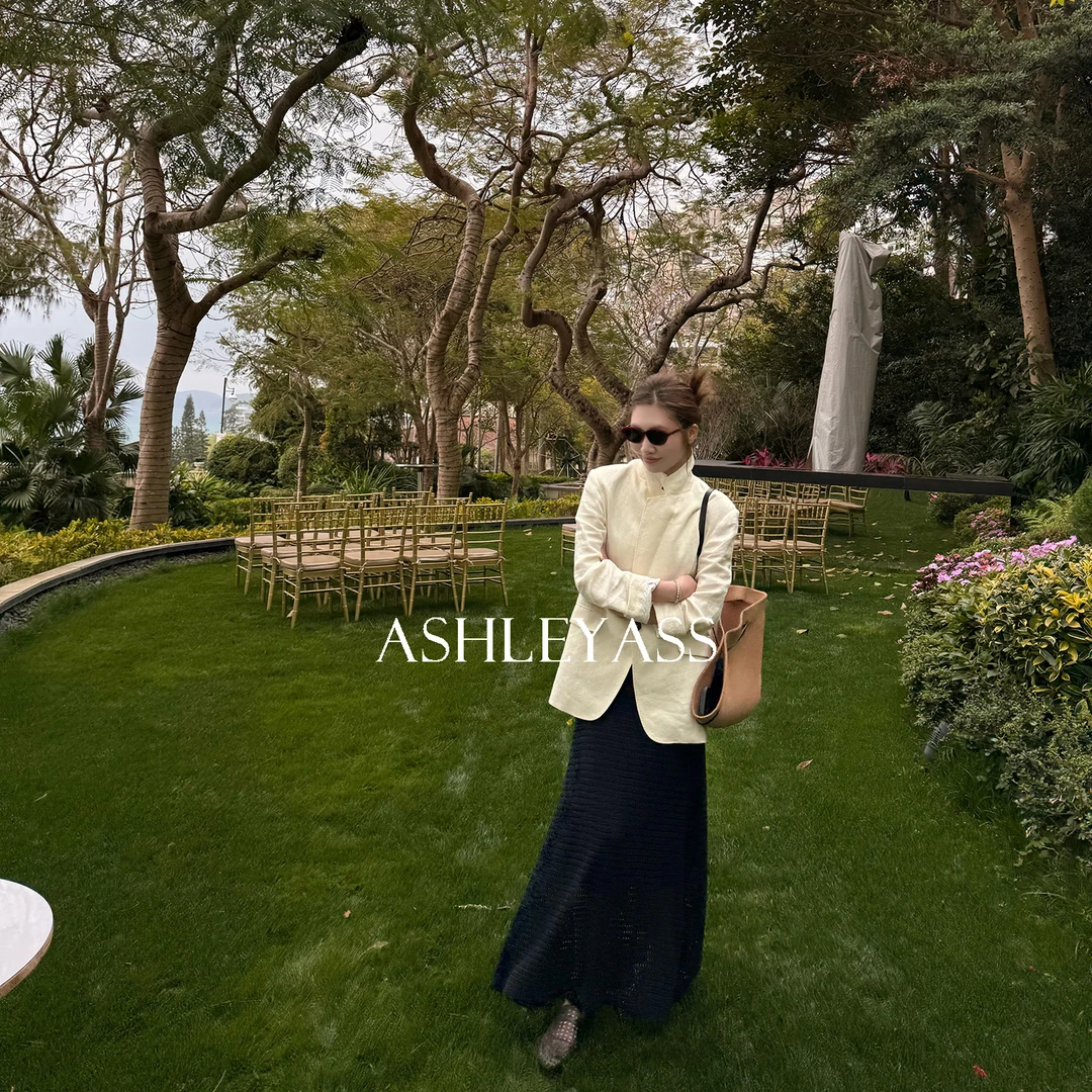 【ASHLEYASS】“奶黄西装”高克重色织亚麻黄白纱线色西装LSS250205C
