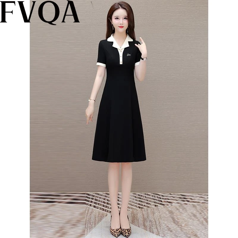 FVQA黑色连衣裙女夏季2025新款轻奢百搭高级感减龄漂亮裙子洋气妈