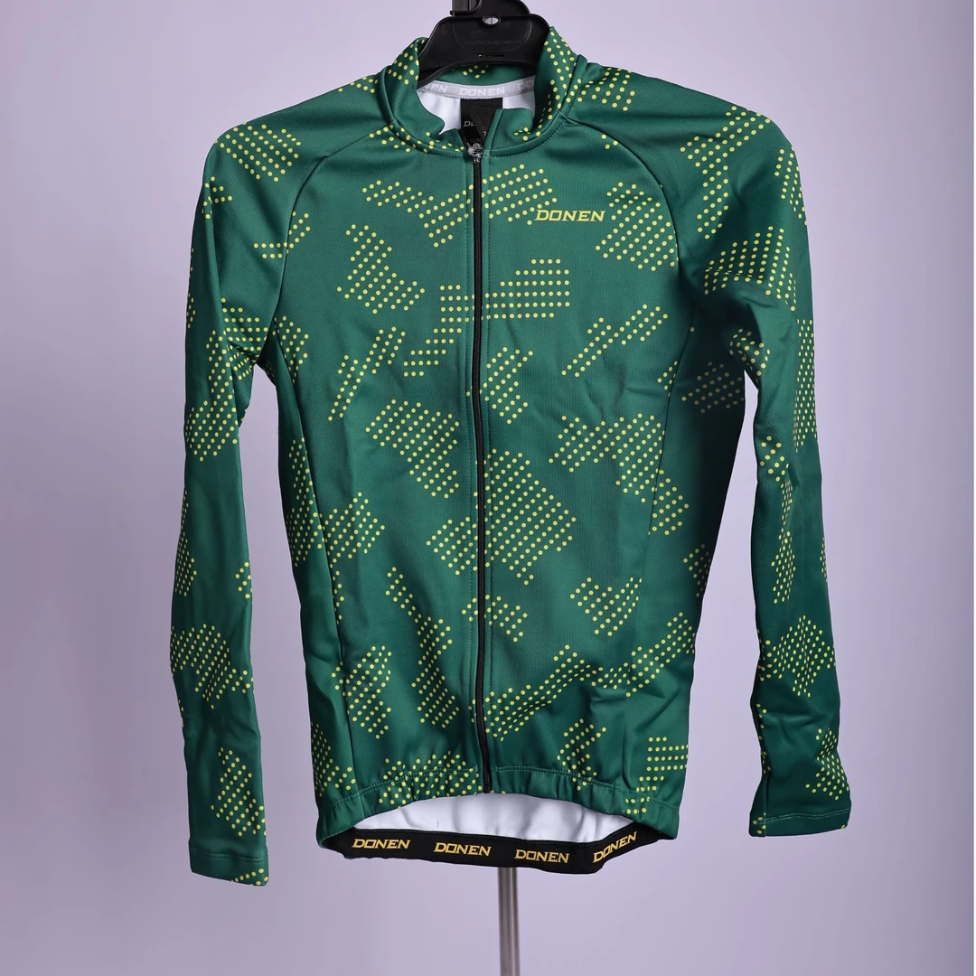 男款抓绒长袖骑行服  绿色黄色条纹款