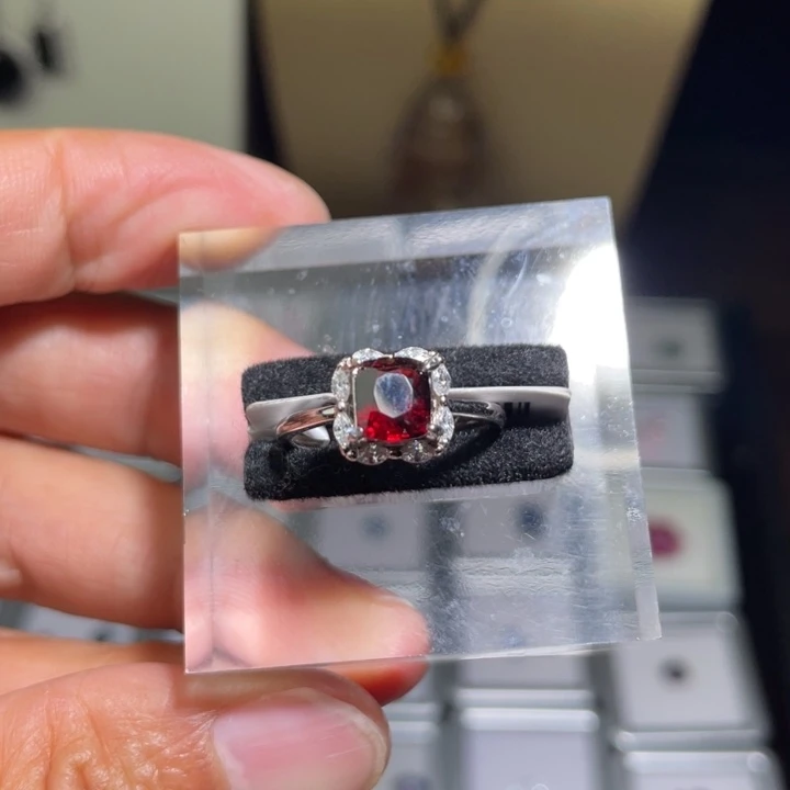 银S925镶嵌戒指石榴石天然石榴石女戒指