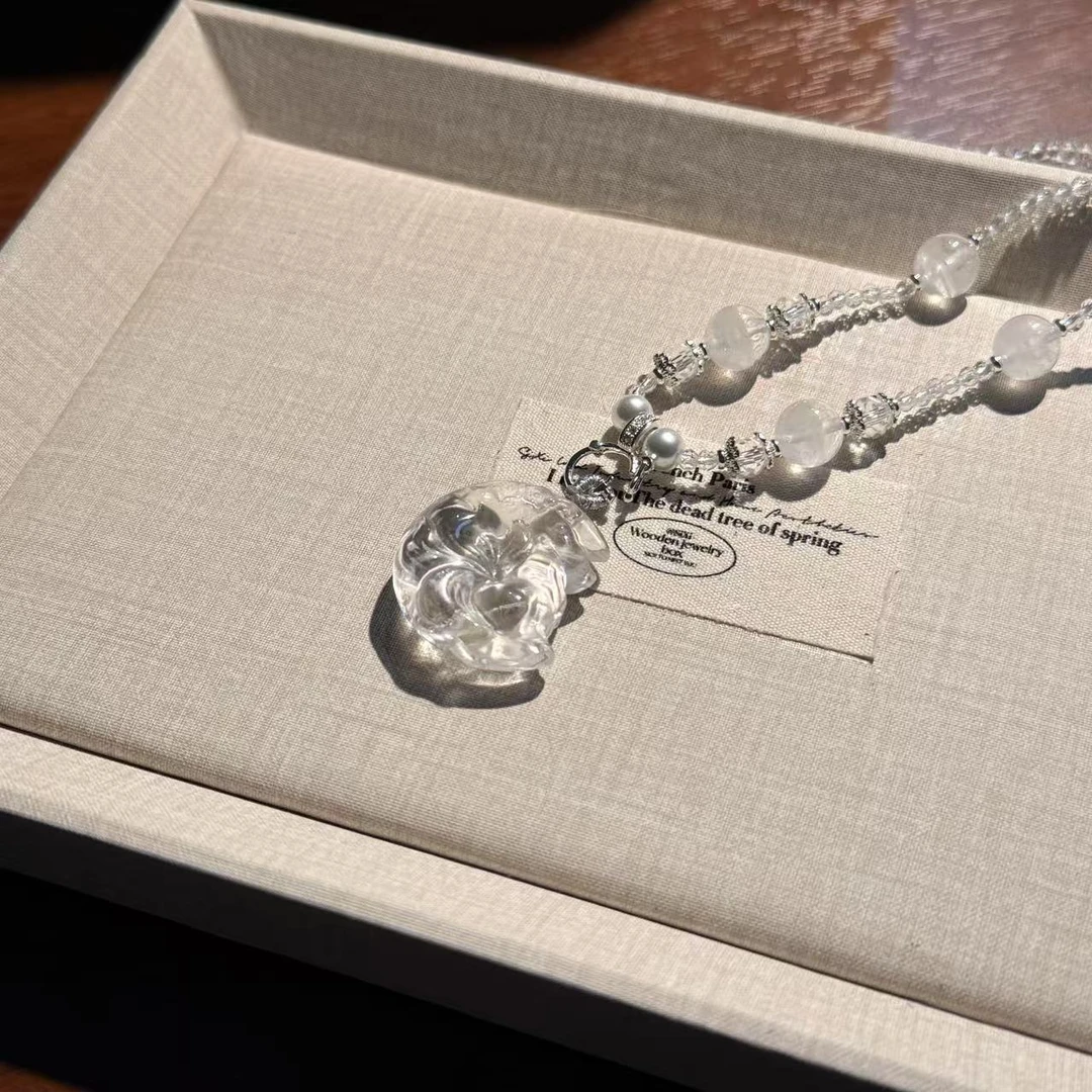 望月狐白水晶吊坠 颜色微差多样性发其一F821