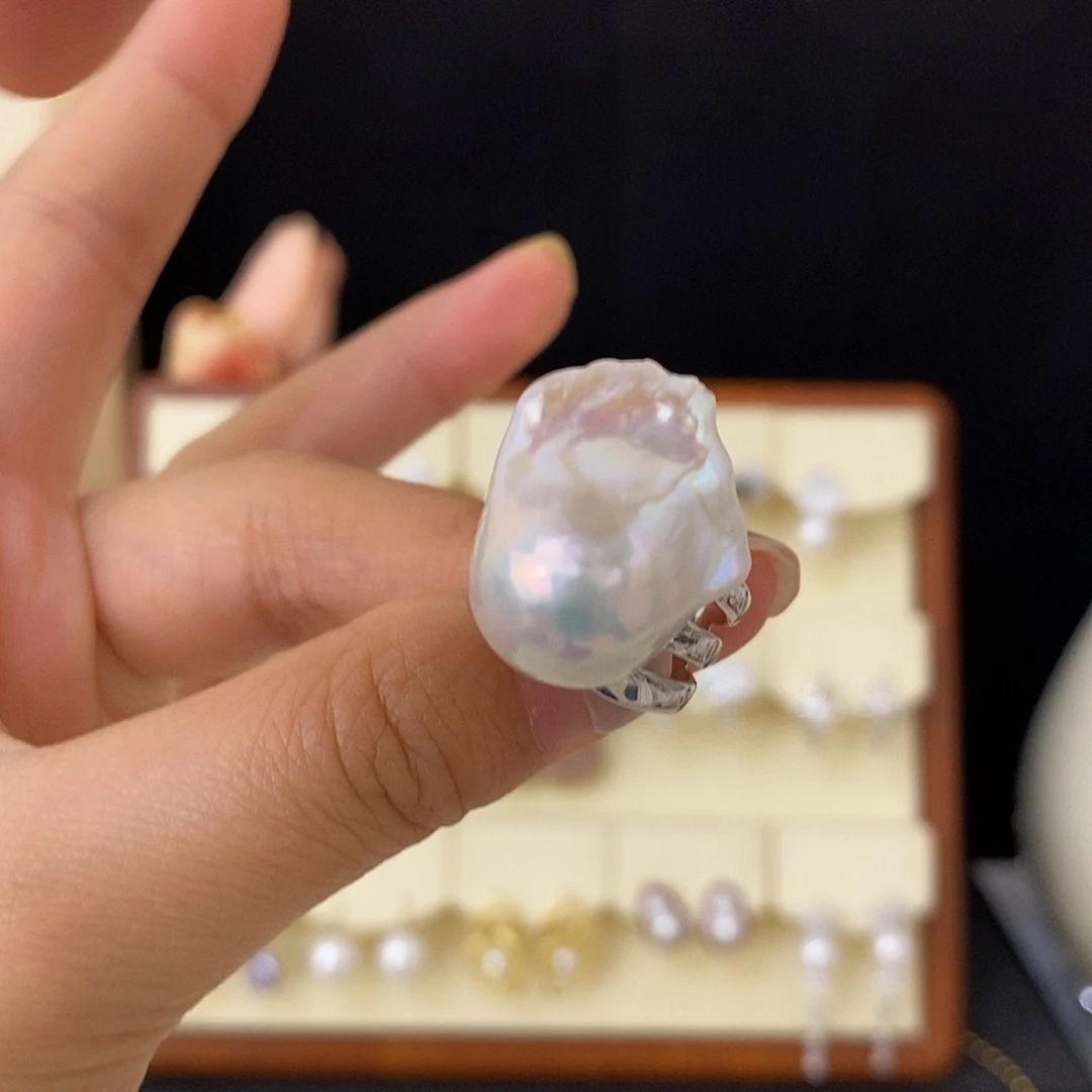 银S925镶嵌戒指淡水珍珠