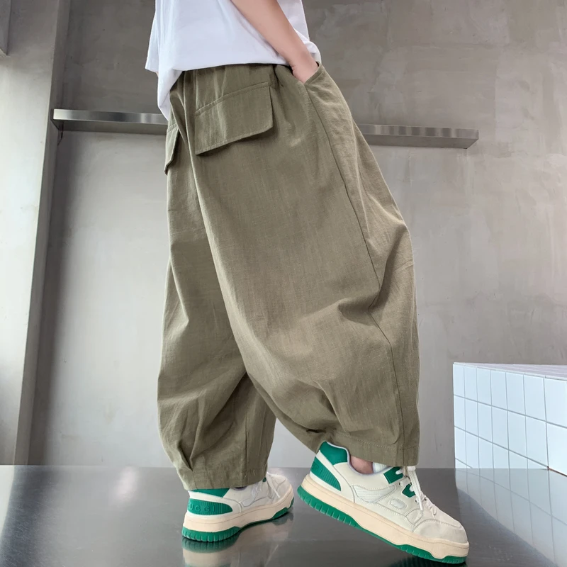 男童夏季防蚊裤薄款裤子2025新款休闲中大童宽松男孩灯笼裤潮