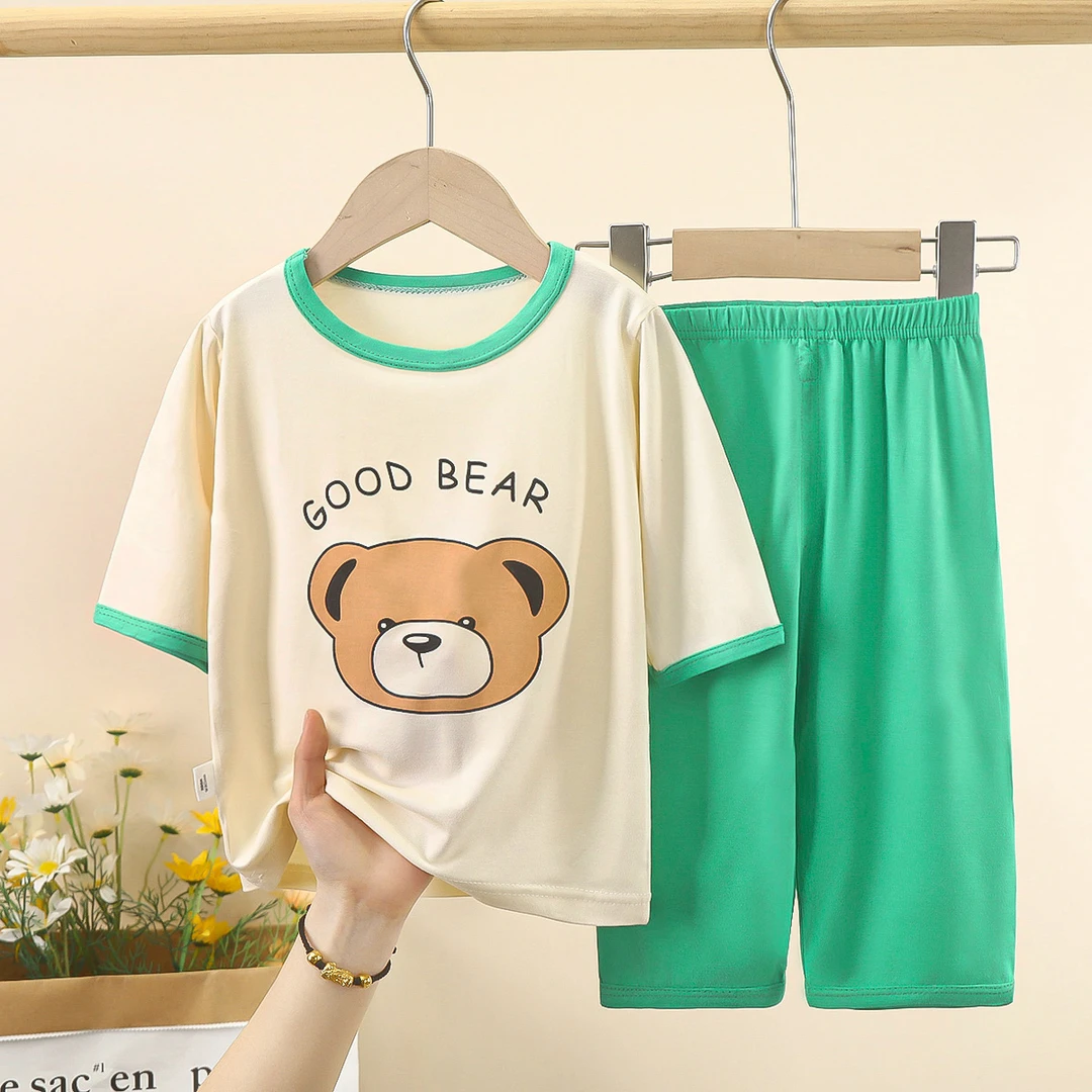 儿童睡衣莫代尔夏季薄款男童家居服短袖套装中大童男孩空调服宽松