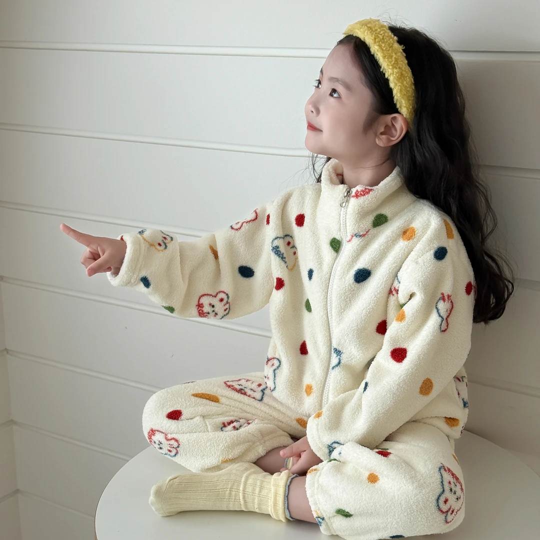 【亲子装】男女童米粒绒家居服套装秋冬a类儿童睡衣女孩宝宝衣服