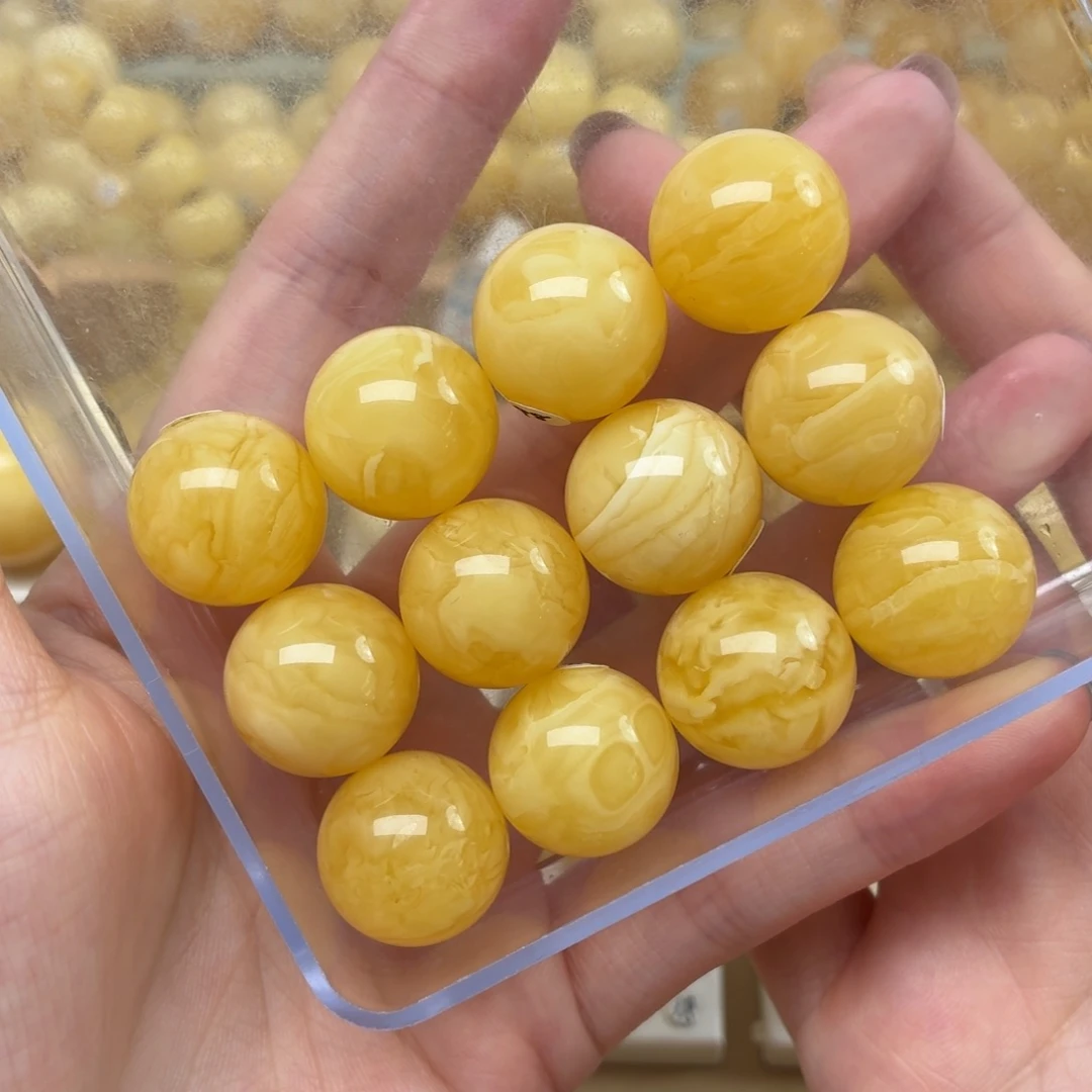 蜜蜡未镶嵌裸石蜜蜡圆珠手串18+