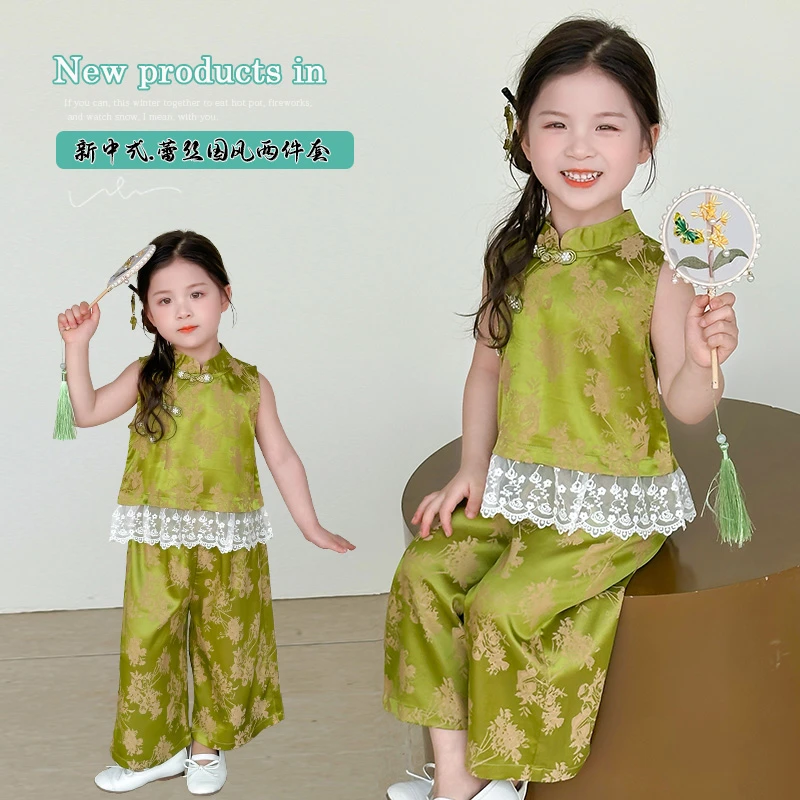 女童装2025新款复古中国风衣服度假婴儿分体3-6岁韩范冰丝裙子