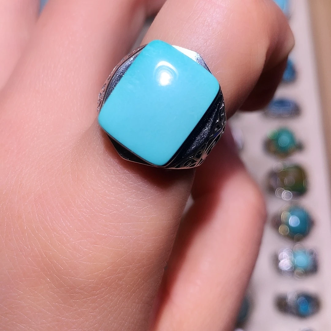 绿松石银S925镶嵌戒指