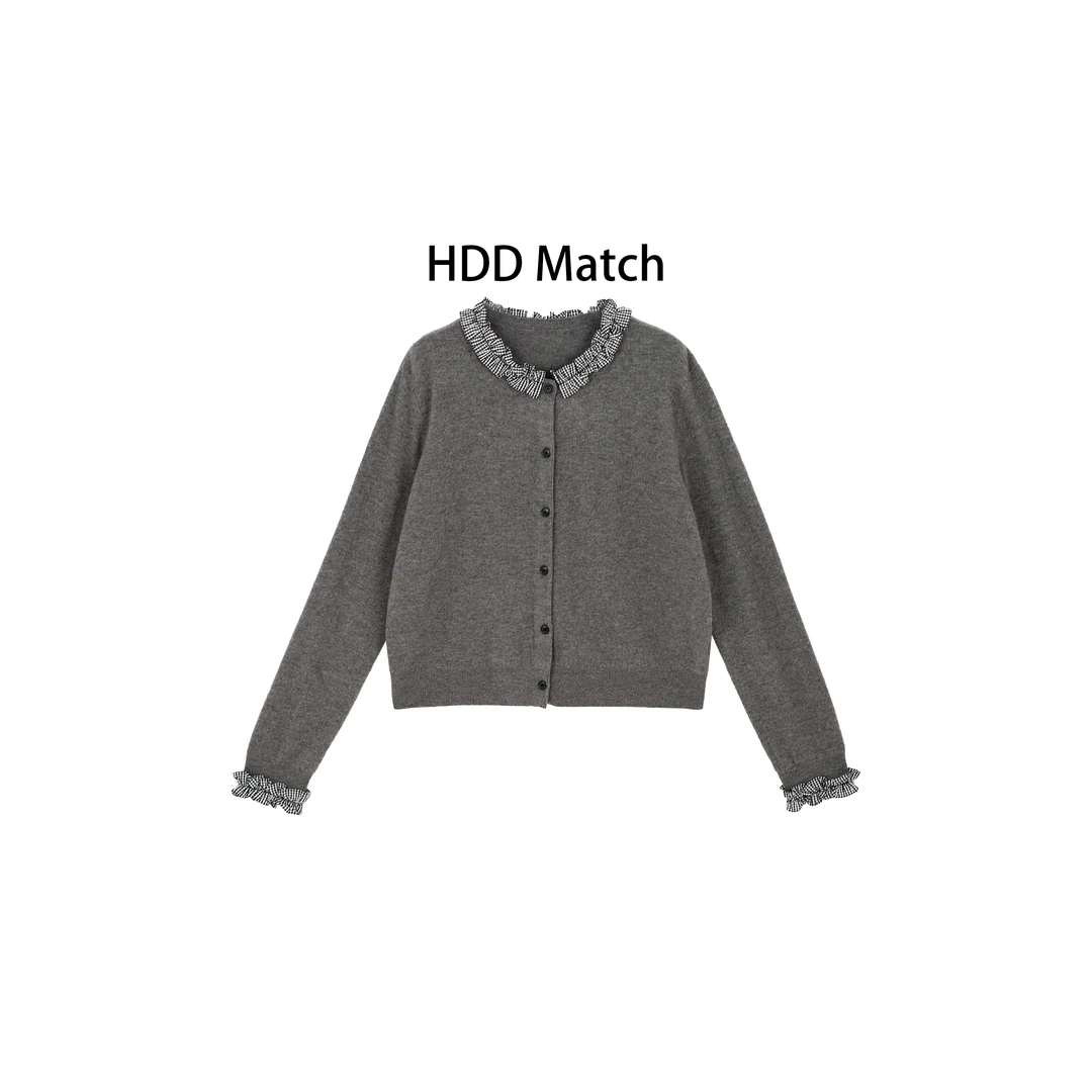 HDD- "名媛限定" 羊毛 秋季女款拼接领名媛开衫毛衣  Y8536