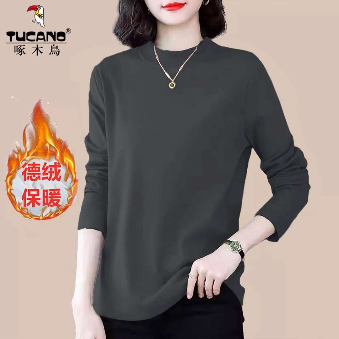 啄木鸟德绒半高领打底衫女2025新款秋冬洋气内搭长袖发热保暖上衣