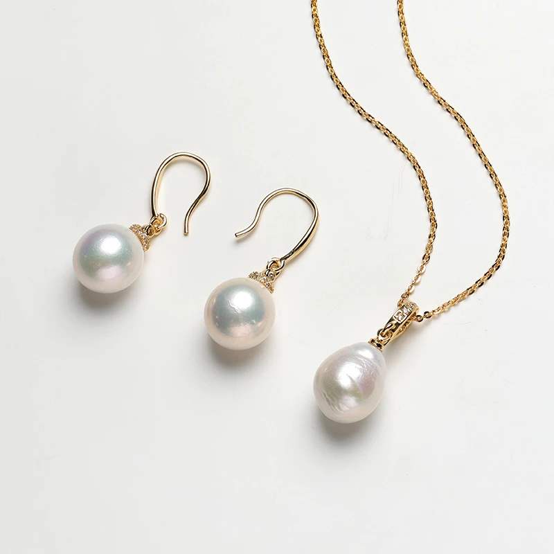 【炫巴冰魄玫瑰】淡水珍珠巴洛克吊坠耳钉套装10-11mm（多样性发一）