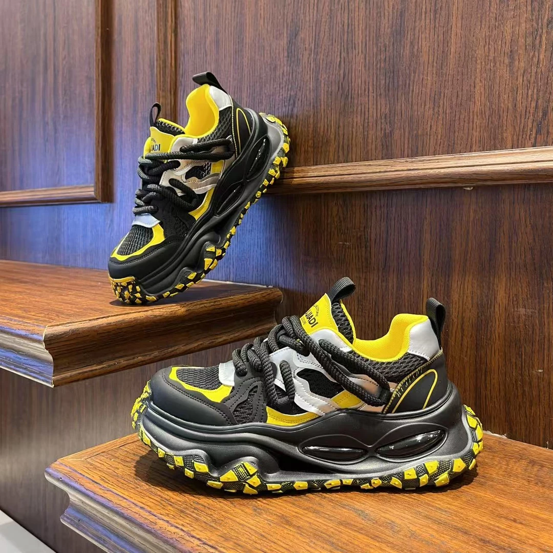 男鞋2025夏季新款网面拼接个性厚底老爹鞋增高百搭时尚男生潮鞋子