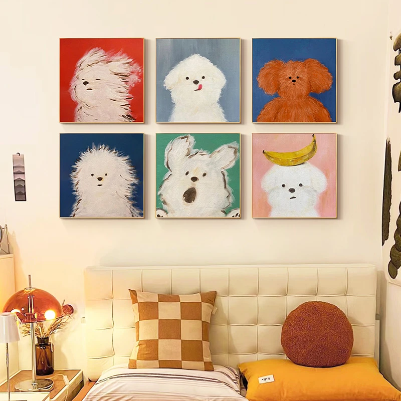 中古多巴胺小狗装饰画宠物店趣味艺术挂画高级感房客餐厅可爱