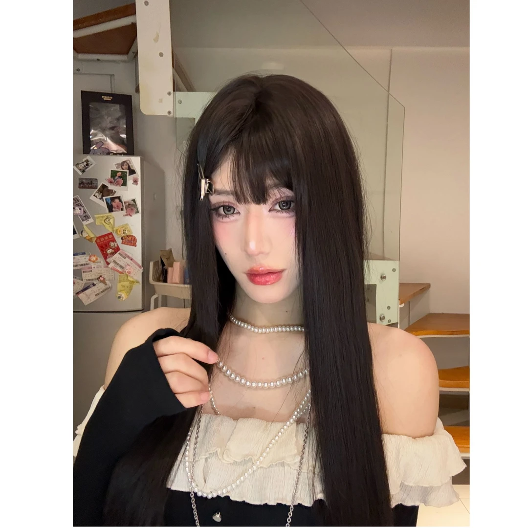 麦乐鸡专属-【小小元英】新款黑茶色超美仿真蓬松齐刘海长发直发