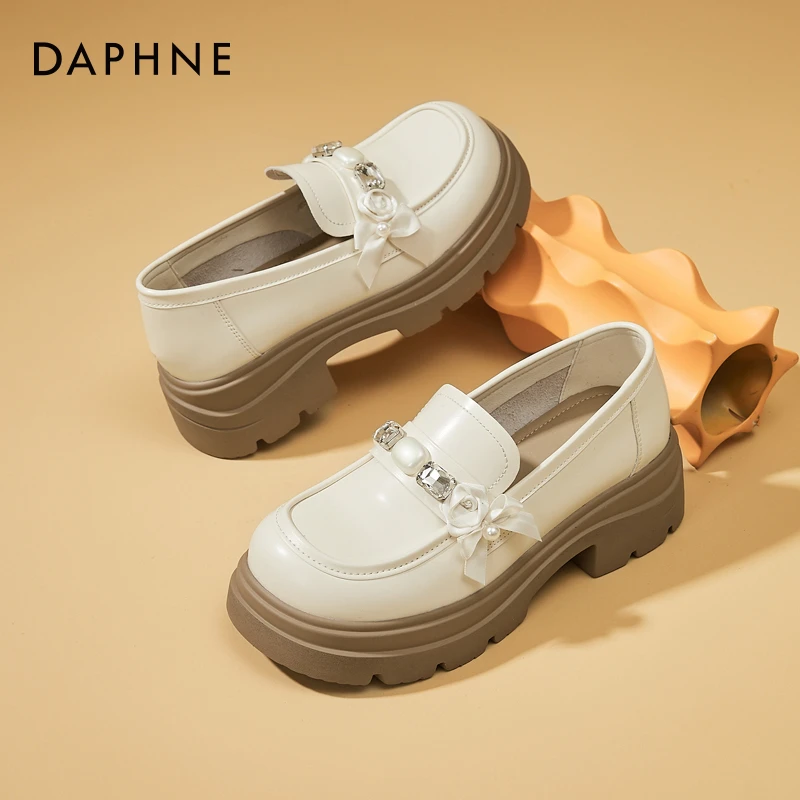 达芙妮水钻乐福鞋女鞋夏少女时尚英伦风厚底小皮鞋一脚蹬百搭单鞋