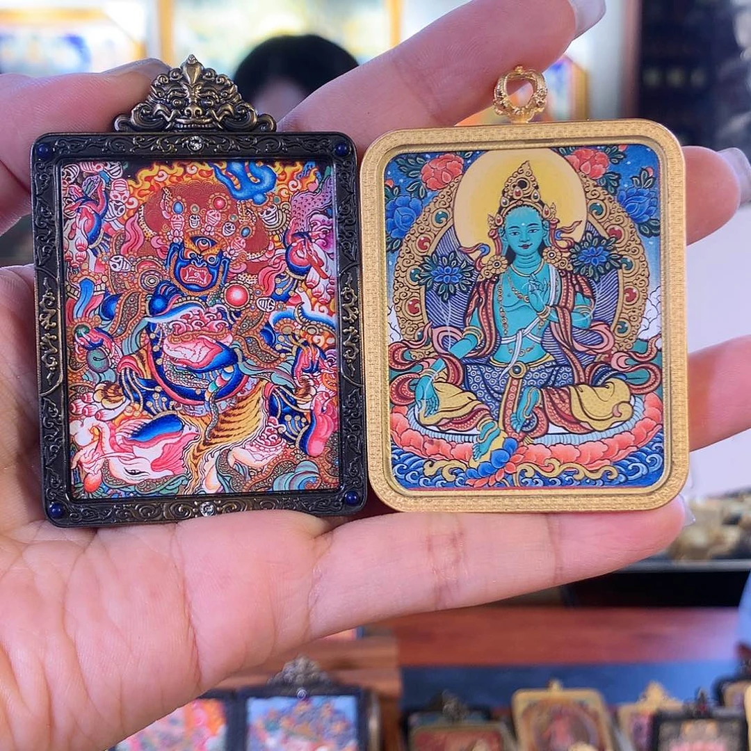 吊坠狼*花热贡纯手绘唐卡大黑天