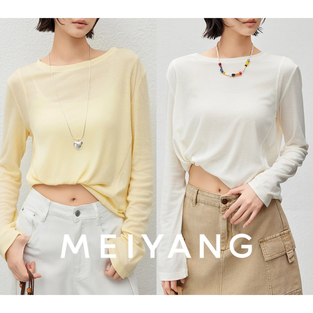 A美洋MEIYANG【欧若风】轻漾T恤 水面膜圆领长袖上衣-周二