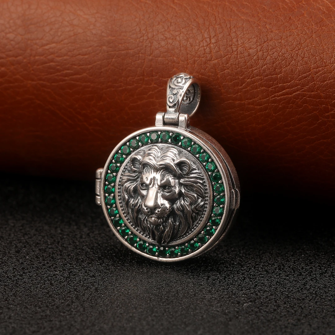 吊坠925银 藏式狮子嘎乌盒吊坠可打开银币佛像保护盒装朱砂盒子