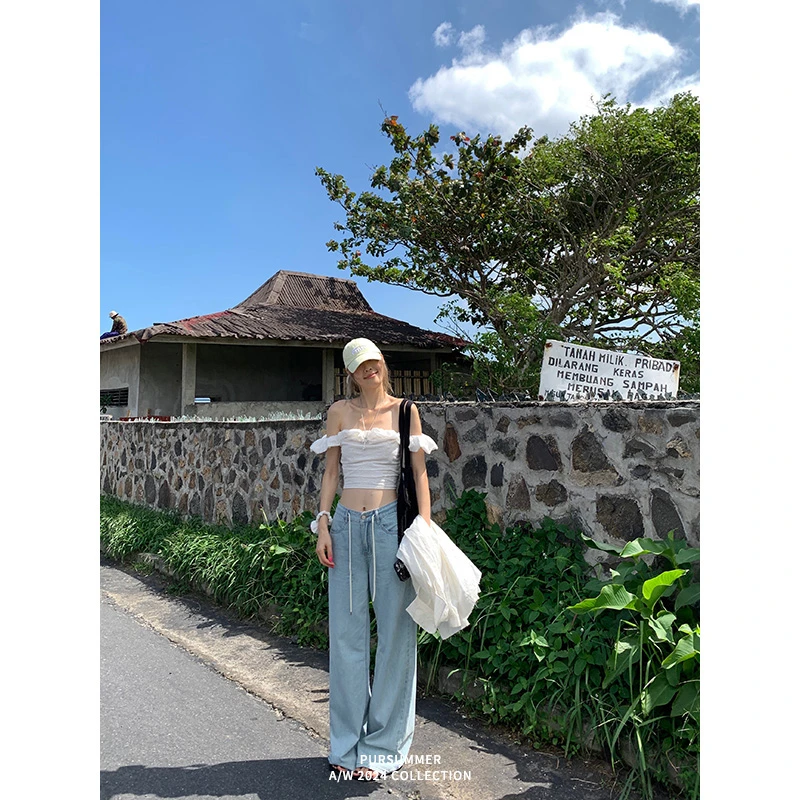 【清清！朴夏Pursummer】牛仔裤直筒宽松阔腿裤高腰裤子H22511PR42