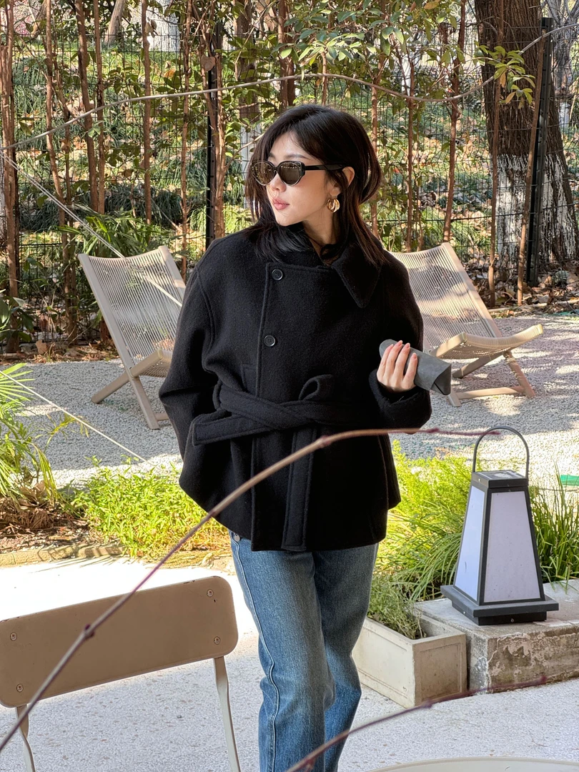 小小【深意大衣】100%绵羊毛秋冬季宽松气质短款大衣外套LSS241440C