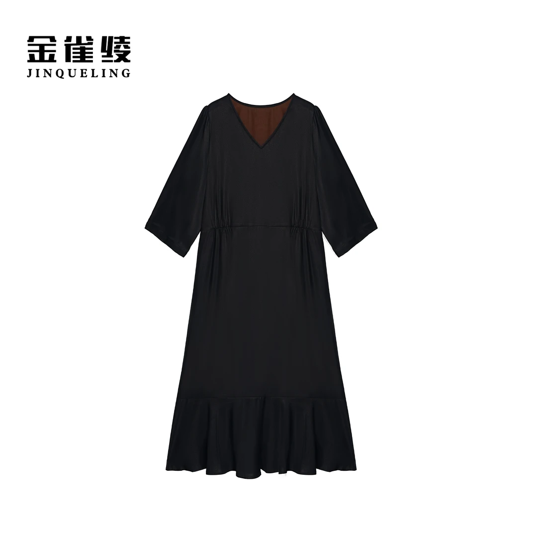 金雀绫【女主殿下】香云纱桑蚕丝显瘦纯色加宽加大连衣裙SZA1L293