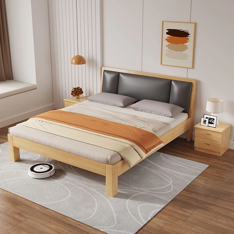 床现代简约实木床双人床主卧1.5米床架全实木单人床1.2米出租房床