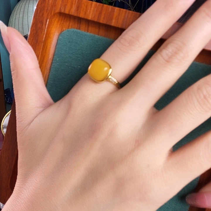 蜜蜡银S925镶嵌戒指戒指