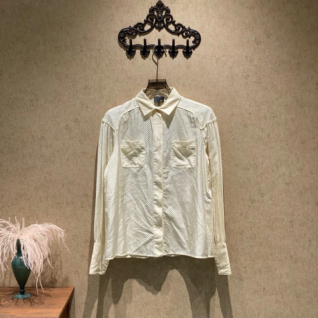 未使用 FENDI/芬迪 Fendi 米白色网眼衬衫/38码/全新带吊/35002