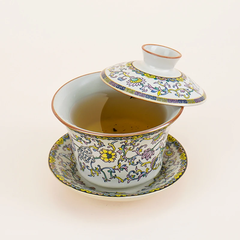 汝窑三才盖碗茶杯泡茶碗家用单个开片可养功夫茶具高档敬茶碗轻奢