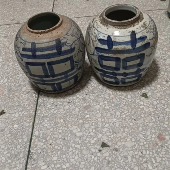 瓷片双双双喜临门罐罐摆件青花陶瓷摆件青花陶瓷