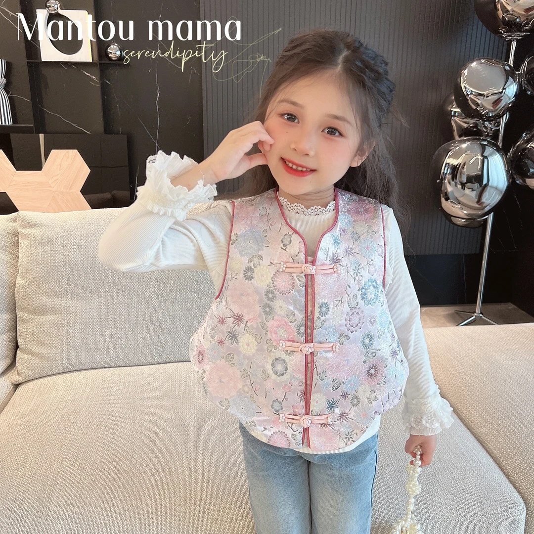 【Mt studio】【现货】中国风浮雕刺绣马甲春秋女童甜美大气精致百搭