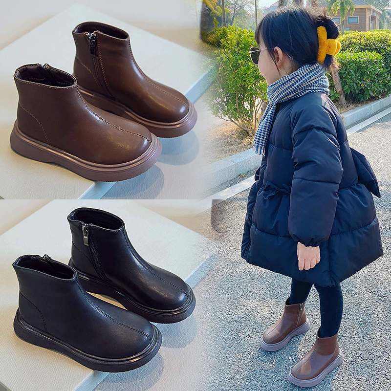女童靴子2025新款儿童短靴秋冬真皮单靴宝宝加绒二棉鞋男童马丁靴