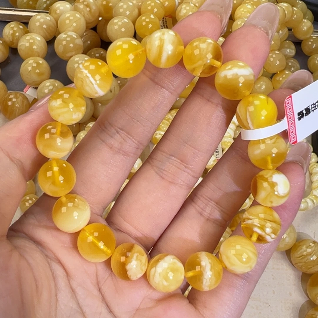 手链琥珀未镶嵌14.2金瓷白