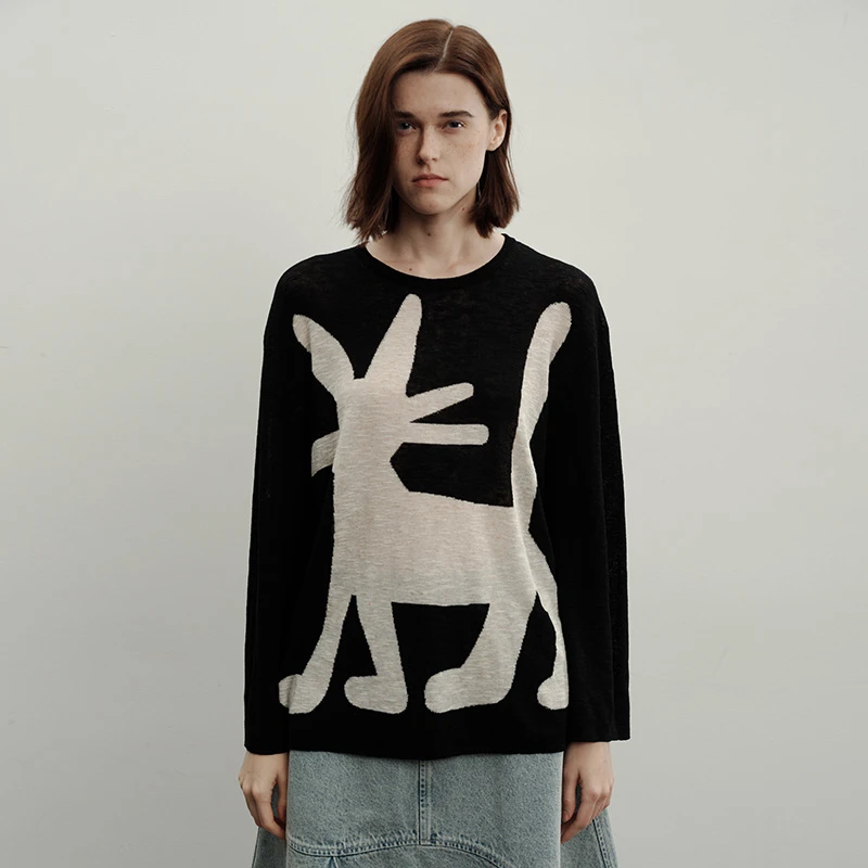 夹生 HALF MADE 猫咪剪影针织上衣