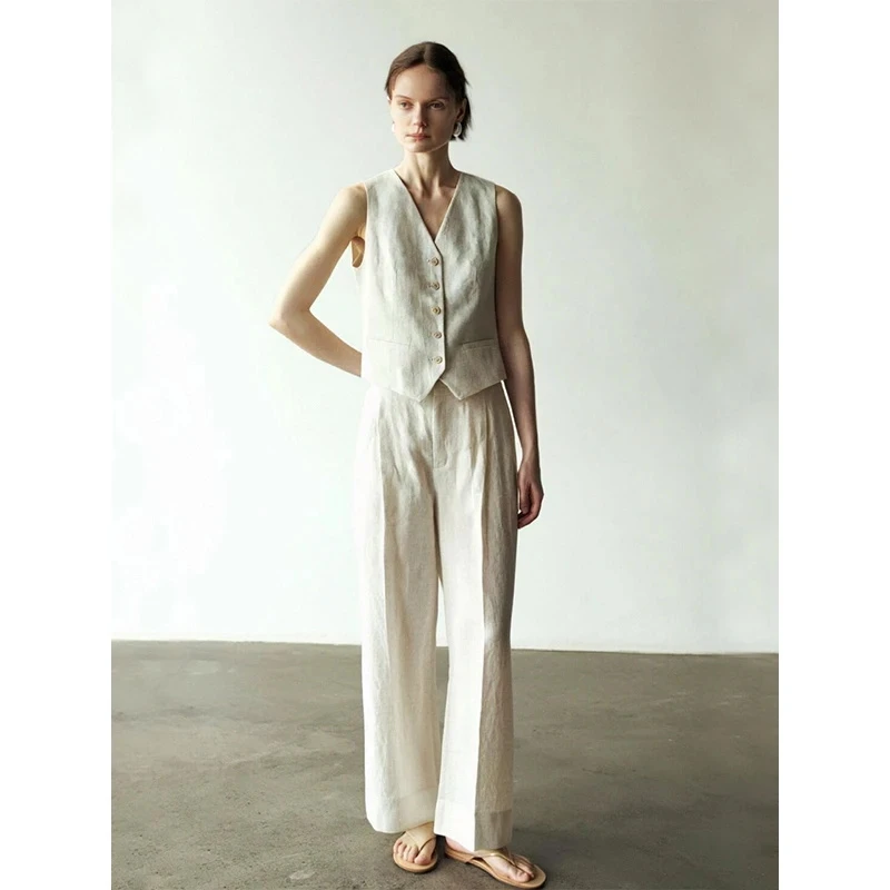 老钱风棉麻马甲阔腿裤套装女夏季轻熟风复古高级感气质时尚两件套